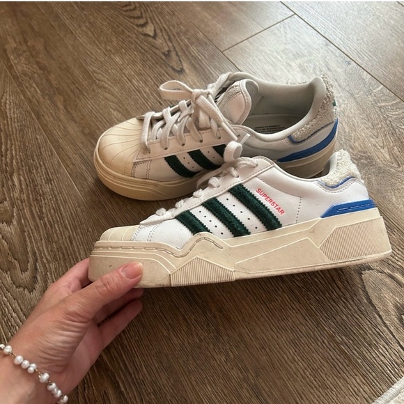 adidas Shoes - Adidas White Sneakers with Green Stripes